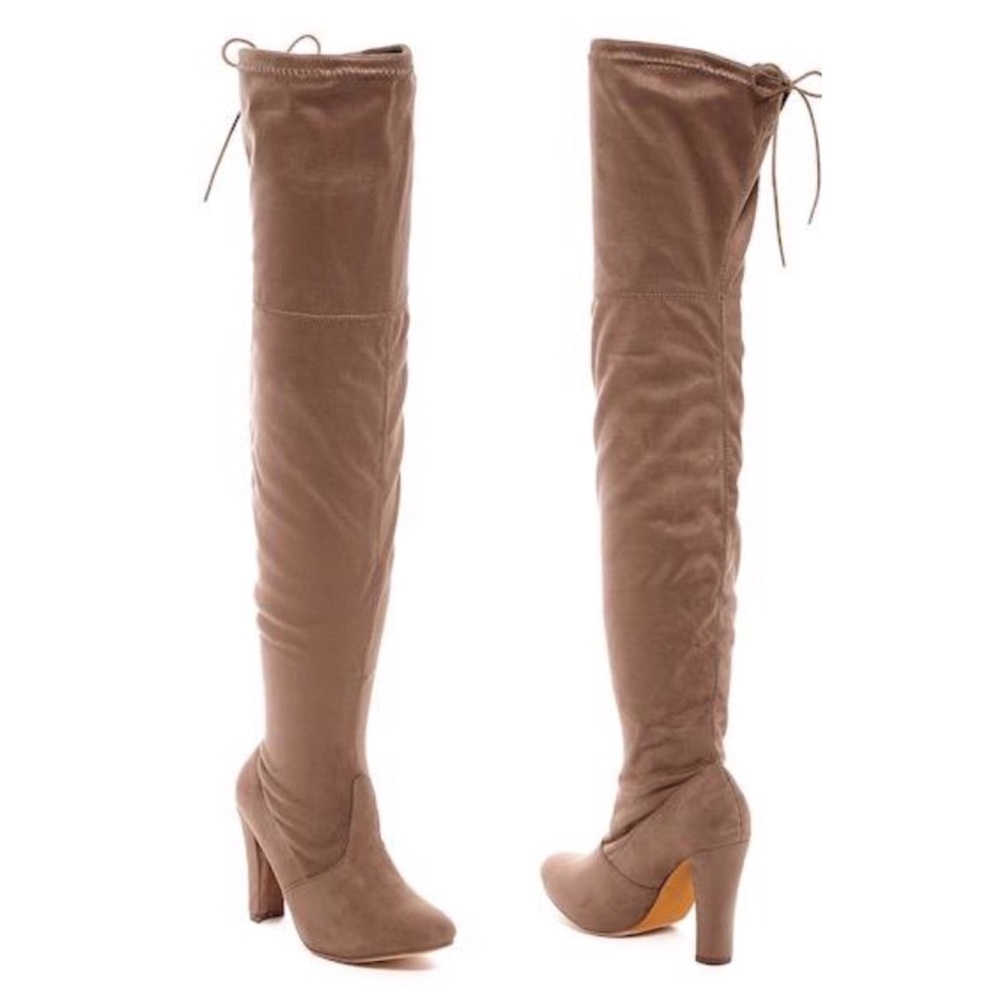 NIB Chase + Chloe Back Lace Thigh High Boot Taupe